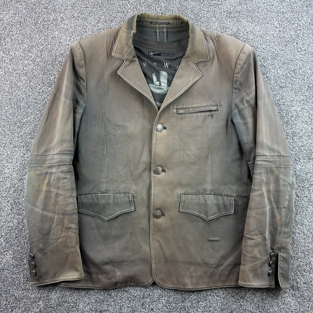 Hause of Howe Blazer Mens 42 Brown Cotton Distressed Rocker Y2k Grunge Emo